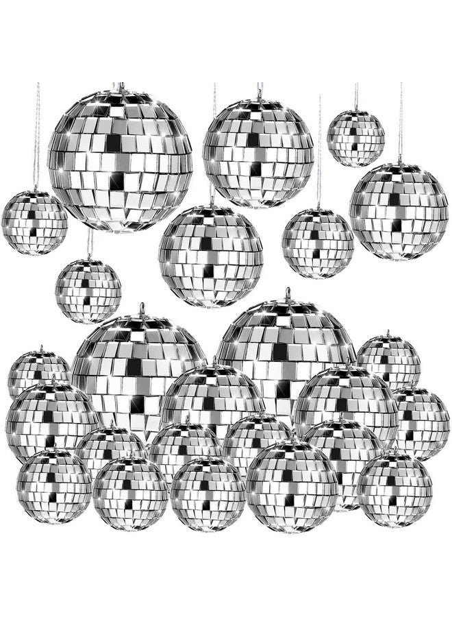 MTLEE 20 Pcs Disco Balls Decoration Mirror Disco Ball Assorted Silver Mini Glass Different Sizes Reflective with Rope for 70s Wedding Dance Music(2.4, 2, 1.6, 1.2 Inch) - Image 1