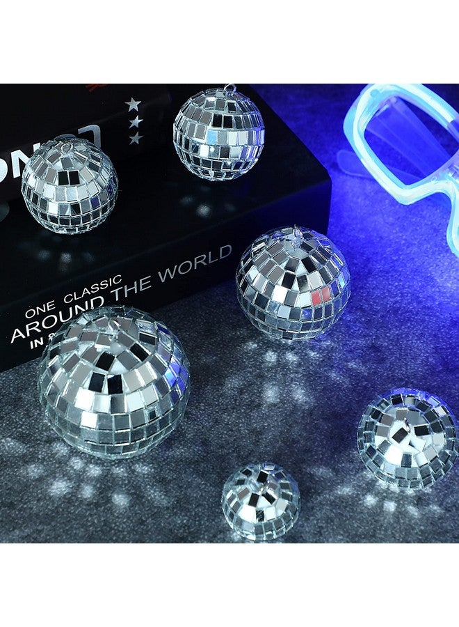 MTLEE 20 Pcs Disco Balls Decoration Mirror Disco Ball Assorted Silver Mini Glass Different Sizes Reflective with Rope for 70s Wedding Dance Music(2.4, 2, 1.6, 1.2 Inch) - Image 4
