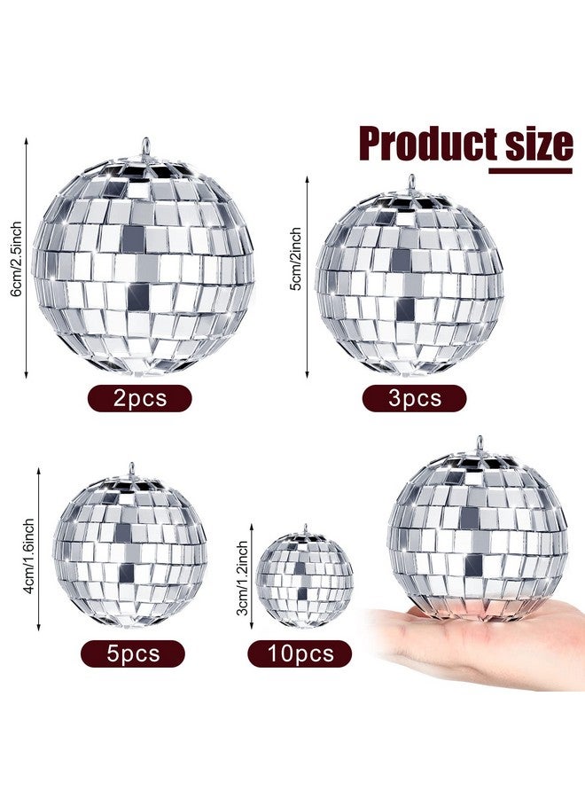 MTLEE 20 Pcs Disco Balls Decoration Mirror Disco Ball Assorted Silver Mini Glass Different Sizes Reflective with Rope for 70s Wedding Dance Music(2.4, 2, 1.6, 1.2 Inch) - Image 2