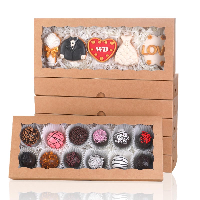 JCXGRVC 50pcs 12x5x1.5Inches Brown Cookies Boxes with Window Bakery Boxes Chocolate Truffle Boxes Macaron Boxes Cakesickle Boxes Browines Treat Boxes for Christmas Valentine's Father's Mother's Day - Image 1