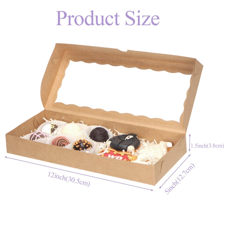 JCXGRVC 50pcs 12x5x1.5Inches Brown Cookies Boxes with Window Bakery Boxes Chocolate Truffle Boxes Macaron Boxes Cakesickle Boxes Browines Treat Boxes for Christmas Valentine's Father's Mother's Day - Image 2