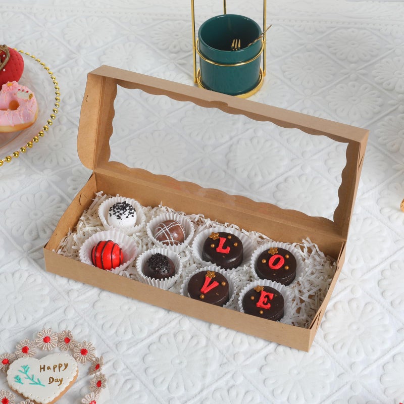 JCXGRVC 50pcs 12x5x1.5Inches Brown Cookies Boxes with Window Bakery Boxes Chocolate Truffle Boxes Macaron Boxes Cakesickle Boxes Browines Treat Boxes for Christmas Valentine's Father's Mother's Day - Image 4
