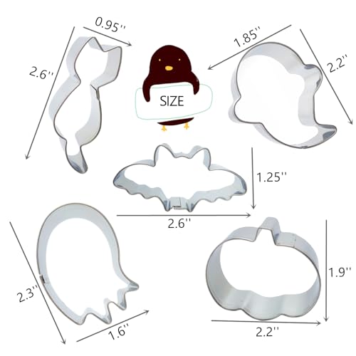 Q-BAKER 5 Pieces Mini Halloween Cookie Cutters, Size 2.2" to 2.6" Small Stainless Steel Molds Ghost, Cat, Bat, Pumpkin Holiday Shapes for Halloween Party Decorations - Image 2