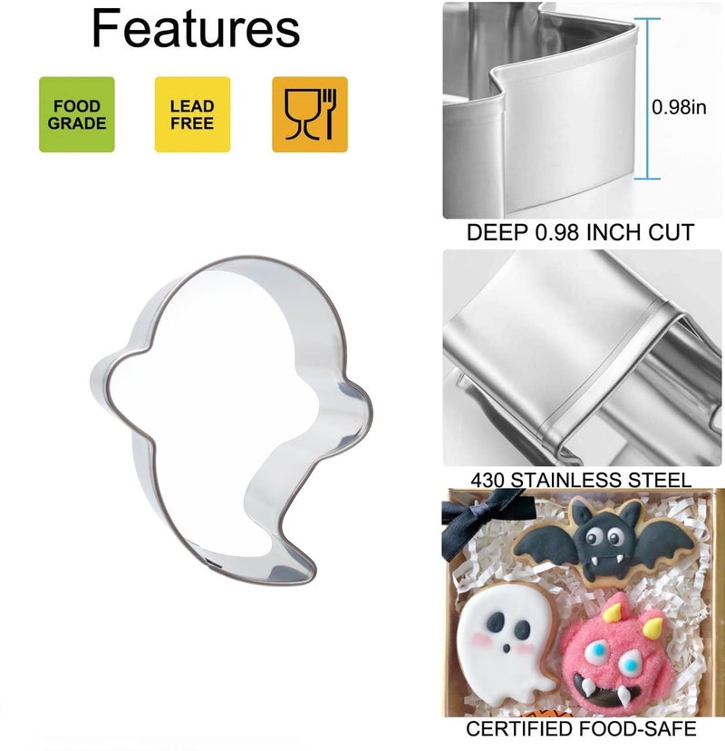 Q-BAKER 5 Pieces Mini Halloween Cookie Cutters, Size 2.2" to 2.6" Small Stainless Steel Molds Ghost, Cat, Bat, Pumpkin Holiday Shapes for Halloween Party Decorations - Image 4