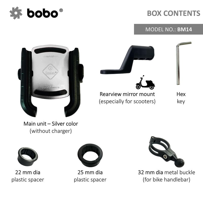 BOBO BM14 Quick Release Enhanced BM4 Waterproof Bike/Motorcycle/Scooter Mobile Phone Holder Mount, Ideal for Maps and GPS Navigation (Silver) - Image 4