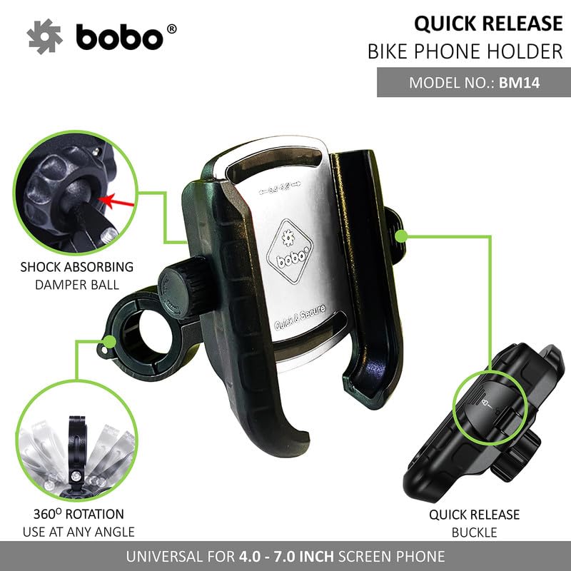 BOBO BM14 Quick Release Enhanced BM4 Waterproof Bike/Motorcycle/Scooter Mobile Phone Holder Mount, Ideal for Maps and GPS Navigation (Silver) - Image 2