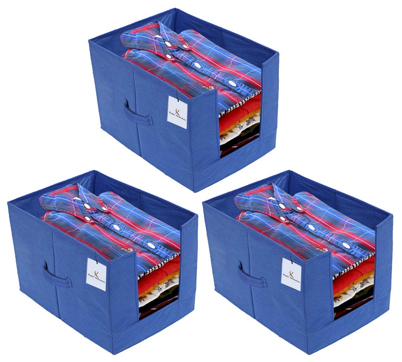 Kuber Industries Kuber Industries 3 Pieces Non Woven Shirt StackerShirt Organizer Wardrobe Organizer BlueKUBMART2880  - Image 1
