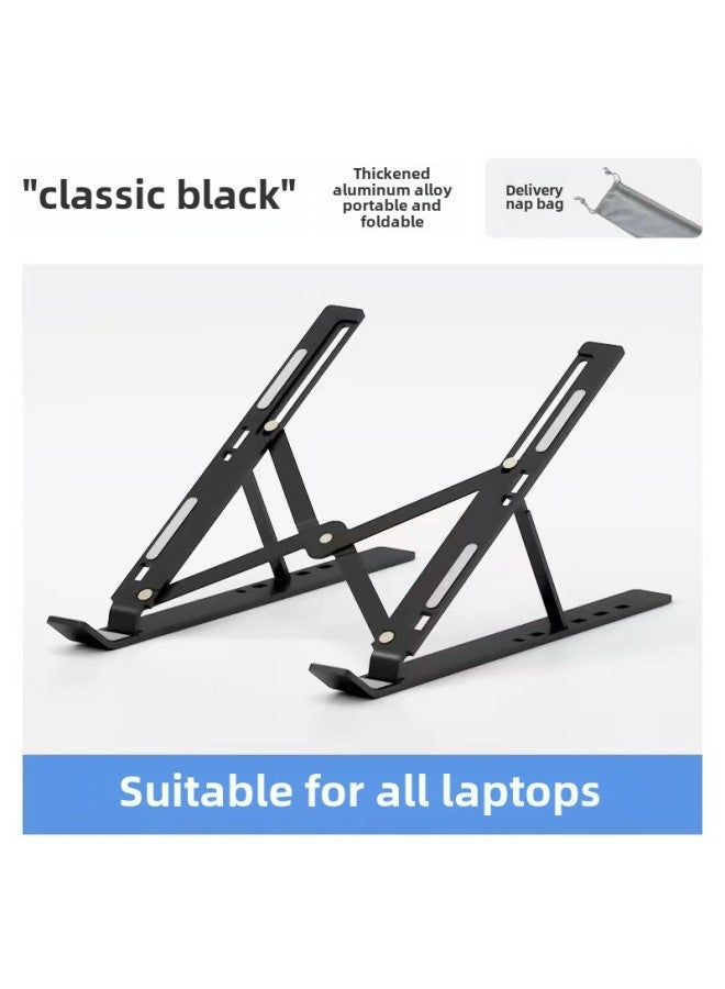 Aluminum Alloy Notebook Bracket Tablet Aluminum Alloy Computer Bracket Folding Lifting Desktop Vertical Computer Bracket-Color:All Aluminum Alloy Black - Image 1