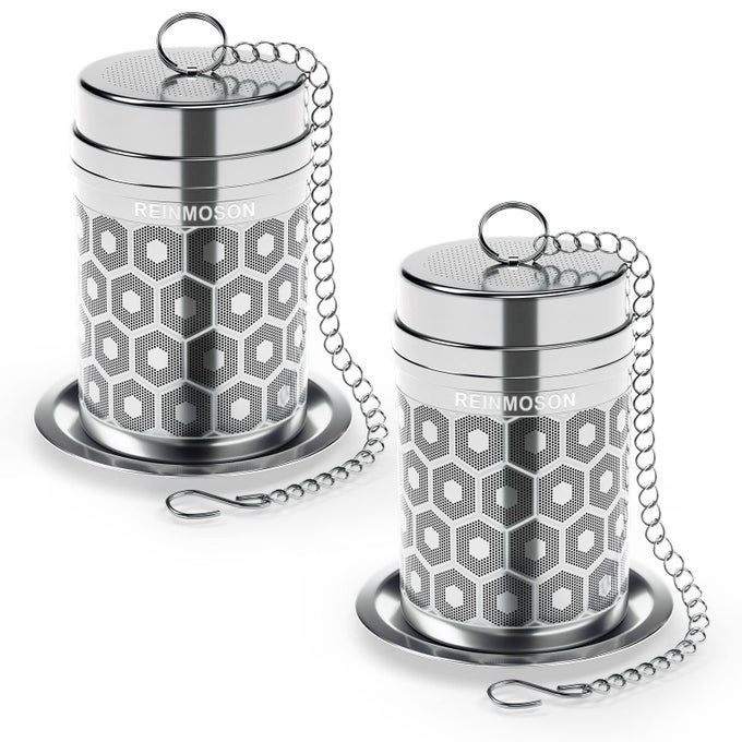 2 PACK TEA STRAINERS FOR LOOSE TEA EXTRA FINE MESH TEA INFUSER 304 STAINLESS STEEL UPDATED SLIM THREADED LID LOOSE LEAF TEA STEEPER FOR BLACK TEA ROOIBOS ETC