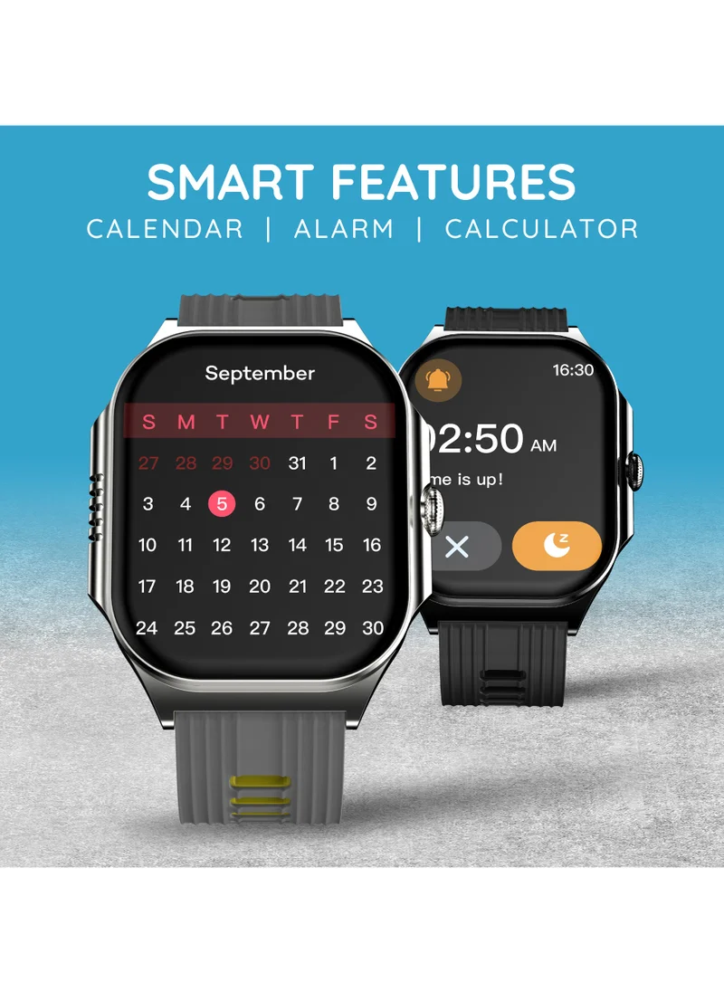 Pebble Alive 1.99" Always on Amoled Display Smartwatch, Quick Notification, Magnetic Charging, IP67 Water Resistance, BT Calling, Health Suite, Multisport Mode, AI Voice Assistance, Sunrise Grey