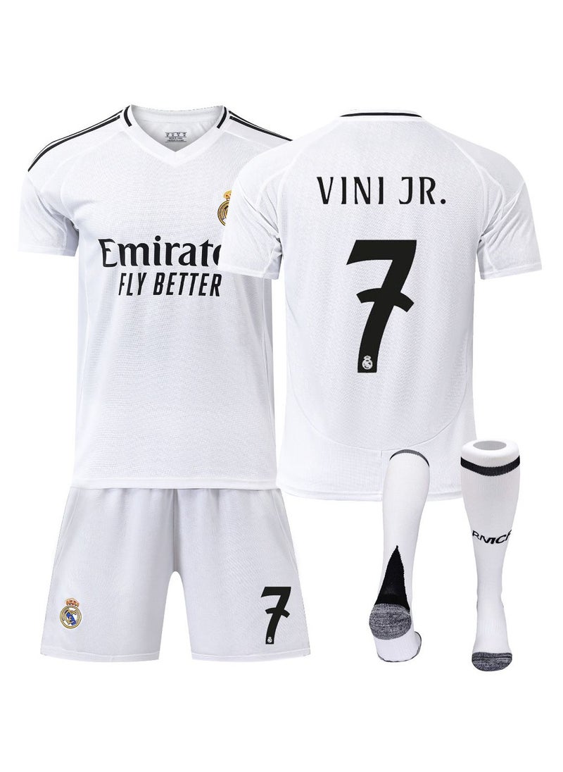 RedMapleTEK - Children's Soccer Jersey, 23/24 New Season 3-Piece Jersey Set, Real Real Madrid home white Bellingham #7 jersey, Shorts And Socks Set, Children's And Youth Sizes, Soccer Jersey Gift Set - Image 1