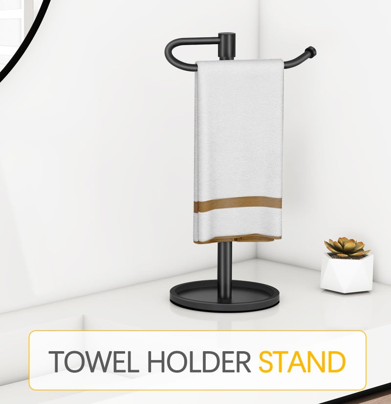 JIAPAIDUO Hand Towel Holder Stand, Matte Black Standing Towel Racks for Bathroom, Stainless Steel Free Standing Towel Rack, Towel Bar Kitchen Vanity Countertops Decor - Image 4