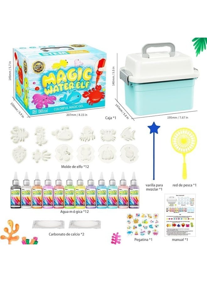 Magic Water Elf Toy Kit,12 Colors 3D DIY Water Gel Beads Kit with 14 Animal Molds,Complete Water Toy Set with Storage Box,Handmade STEM Craft Kits for Boys Girls Age 4+, Birthday Christmas Gift - Image 3