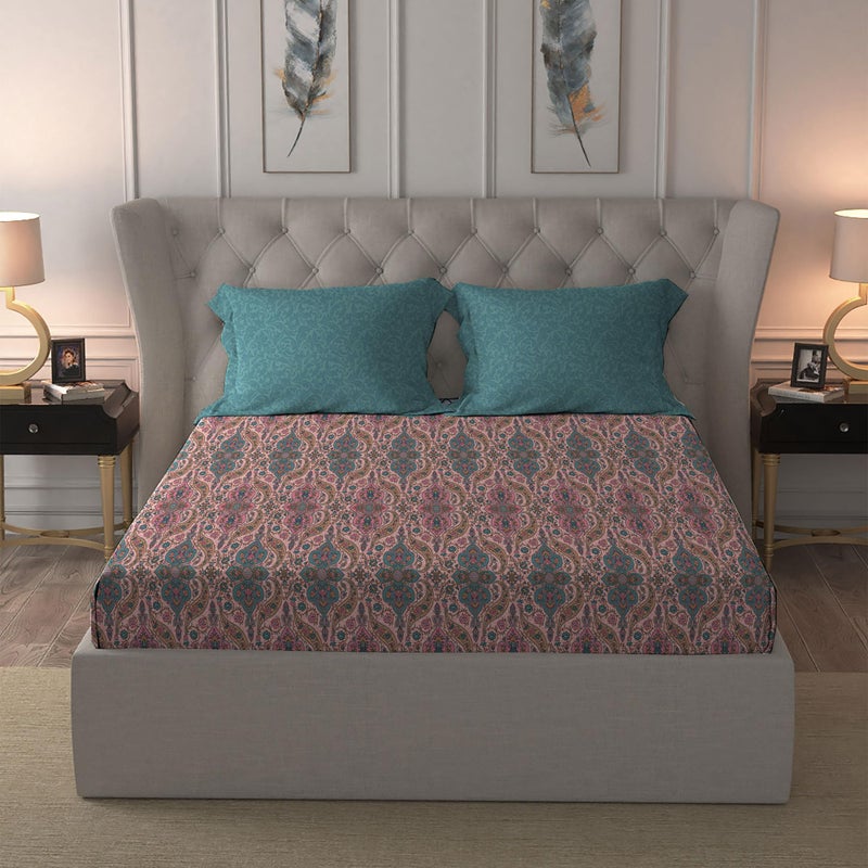 MYTRIDENT Trident Celebration Queen Bedsheet Set, 100% Cotton Bedsheet for Double Bed (1 Queen Size Bedsheet with 2 Pillow Covers) Superior Softness, 144 Thread Count, Suitaible for Gifting - Feza Pink - Image 1
