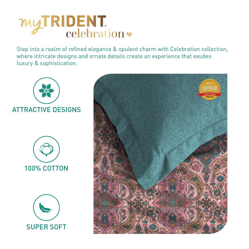 MYTRIDENT Trident Celebration Queen Bedsheet Set, 100% Cotton Bedsheet for Double Bed (1 Queen Size Bedsheet with 2 Pillow Covers) Superior Softness, 144 Thread Count, Suitaible for Gifting - Feza Pink - Image 5
