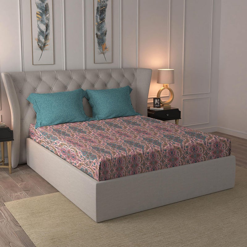 MYTRIDENT Trident Celebration Queen Bedsheet Set, 100% Cotton Bedsheet for Double Bed (1 Queen Size Bedsheet with 2 Pillow Covers) Superior Softness, 144 Thread Count, Suitaible for Gifting - Feza Pink - Image 2