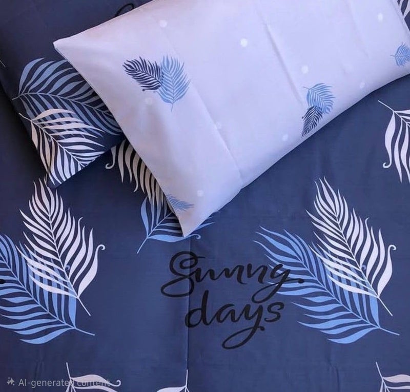 Flat Bed Sheet Set 4 Pieces Cotton Amreya Size 160cm - Floral Shapes Blue - Includes 1 Sheet, 1 Pillow Case and 2 Pillow Cases - Made in Egypt - Image 2