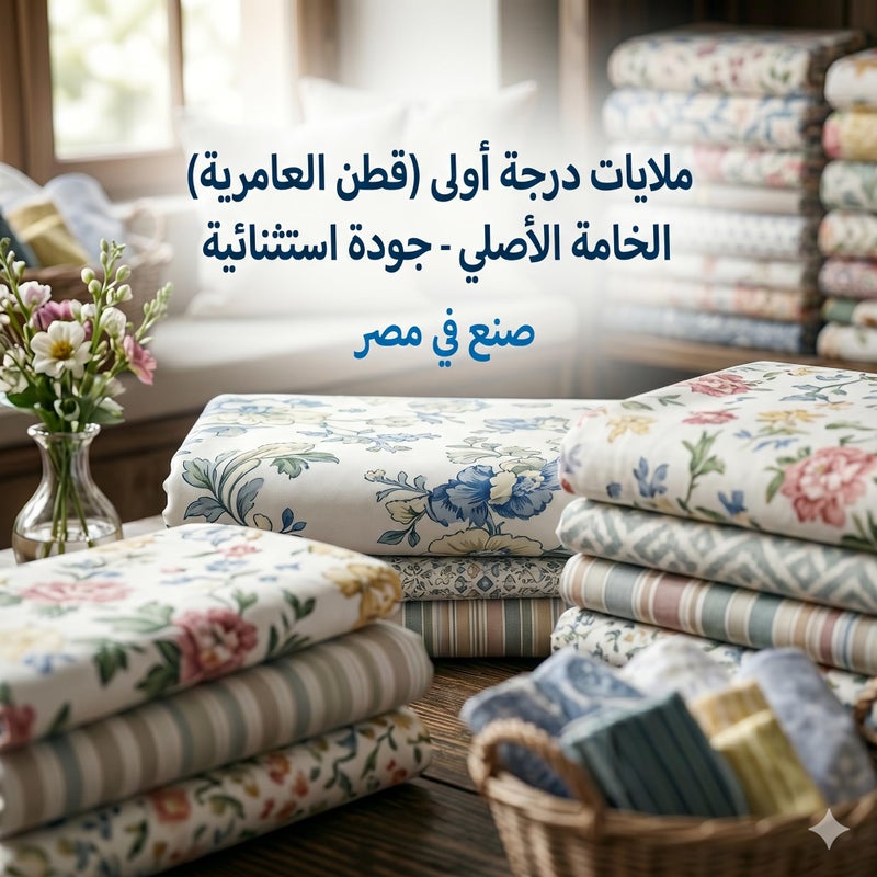Flat Bed Sheet Set 4 Pieces Cotton Amreya Size 160cm - Floral Shapes Blue - Includes 1 Sheet, 1 Pillow Case and 2 Pillow Cases - Made in Egypt - Image 3