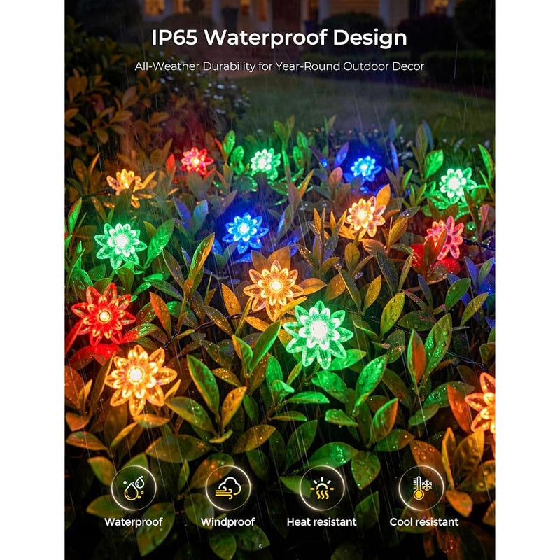 برايتاون Brightown 50 LED Flower Solar String Lights Outdoor Waterproof, Multicolor Solar Powered Fairy Lights with 8 Lighting Modes for Garden Fence Yard Patio Christmas Tree Party Wedding Decor - Image 3