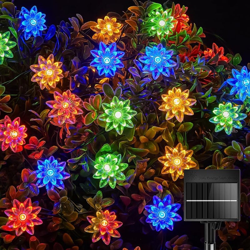برايتاون Brightown 50 LED Flower Solar String Lights Outdoor Waterproof, Multicolor Solar Powered Fairy Lights with 8 Lighting Modes for Garden Fence Yard Patio Christmas Tree Party Wedding Decor - Image 1