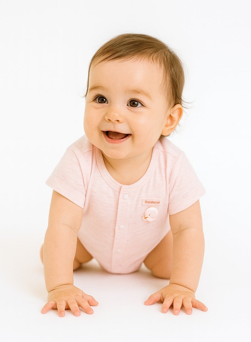 Baby 2-Pack Short Sleeve Tops - Cotton Blend Jacquard, Front Snap Closure, Duck Pendant - For 3-18 Months  - Image 1