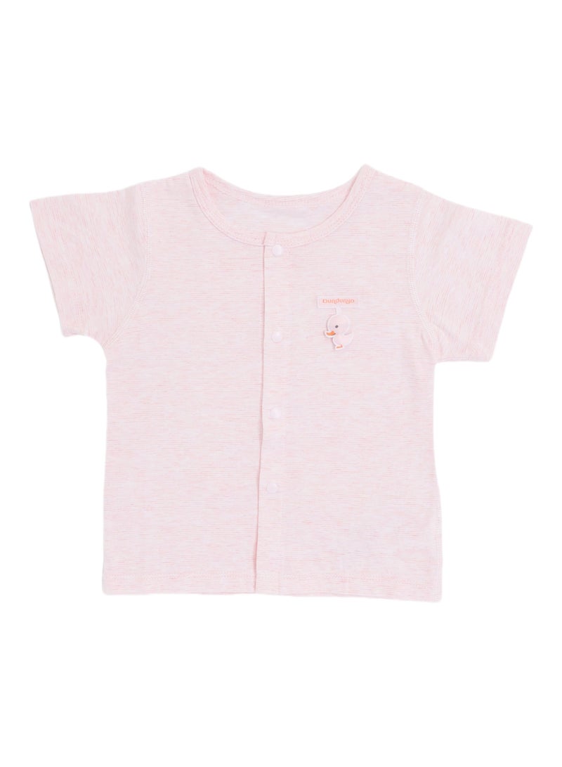 Baby 2-Pack Short Sleeve Tops - Cotton Blend Jacquard, Front Snap Closure, Duck Pendant - For 3-18 Months  - Image 2