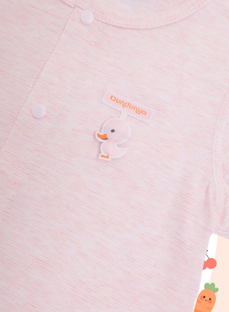 Baby 2-Pack Short Sleeve Tops - Cotton Blend Jacquard, Front Snap Closure, Duck Pendant - For 3-18 Months  - Image 4