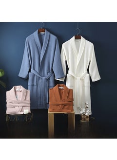 Generic New Cotton Waffle Bathrobe for Couples Spring/Autumn Creamy-white 