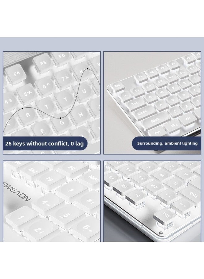 Front 107 Real Feel Mute Keyboard Game Computer Mechanical Office Girl Walker Wireless Wired Keyboard Mouse-Color:Mechanical Feel-[wired Two-piece Set] White White Light + Mouse■Water Drop Keycap-no-104 Keys-official Standard  - Image 5