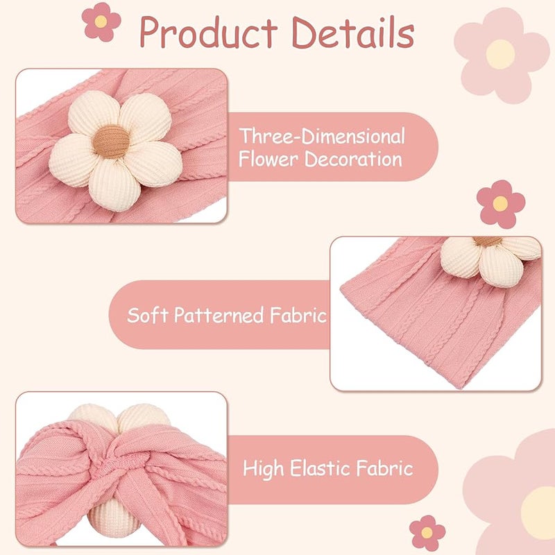 CÉLLOT 5 Pcs Baby Flower Headband, Baby Girls Nylon Headbands Super Stretchy Soft Headbands Baby Girl Accessories for Newborn Infant Toddler and Kids - Image 3