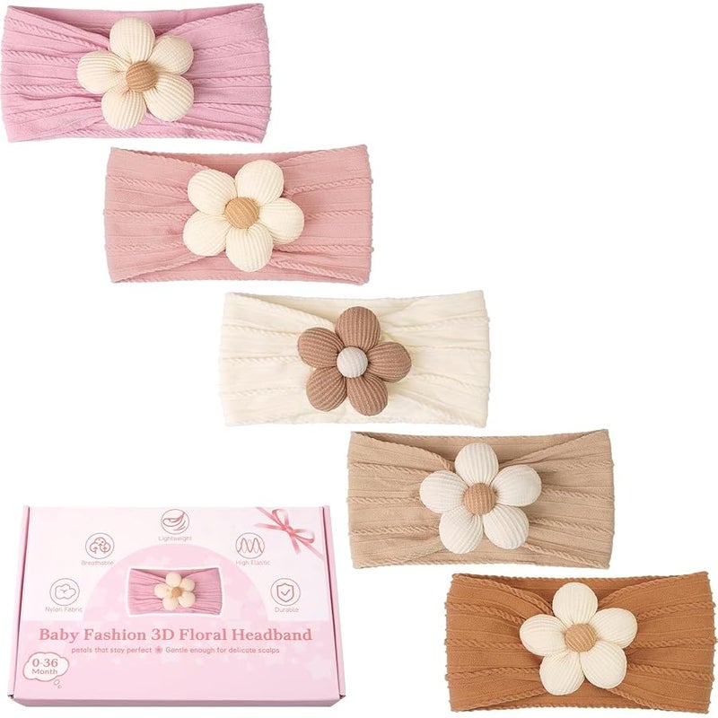 CÉLLOT 5 Pcs Baby Flower Headband, Baby Girls Nylon Headbands Super Stretchy Soft Headbands Baby Girl Accessories for Newborn Infant Toddler and Kids - Image 2
