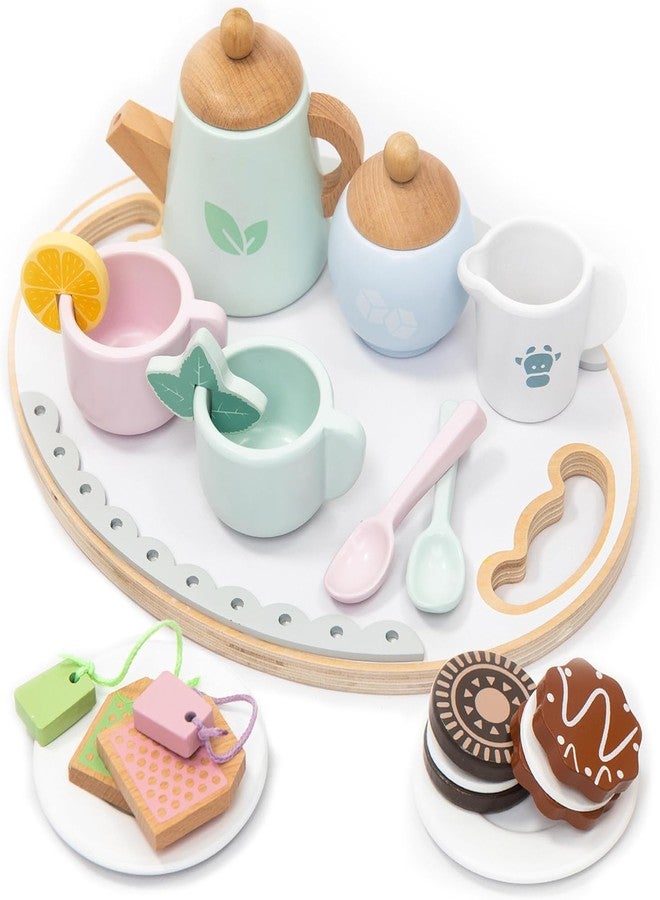 UMU® Wooden Tea Set for Kids - Pretend Play Tea Party Toy with Colorful Cups, Tea Bags, Lemon Slices & More - Montessori Role Play Toy for Ages 3 4 5 6 - Image 1