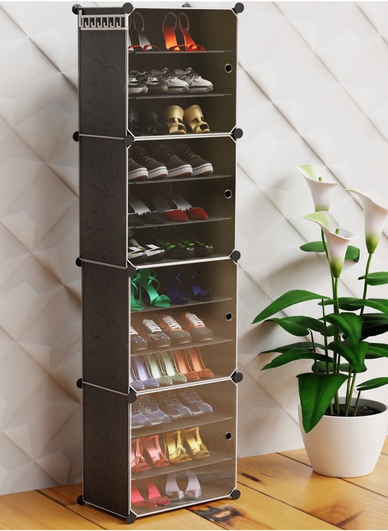 Lovstro Shoe Cabinet, 3 Rows per Box, for Closet and Entryway, 24 Pairs, Convertible with Doors, Shoe Rack, Strong Lightweight, Wardrobe Organizer Storage Box for Clothes (Black, 4 Large Boxes)  - Image 2