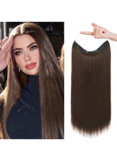 REECHO Invisible Wire Hair Extensions With Transparent Headband Adjustable Size Removable Secure Clips In Straight Secret Hairpiece For Women (14 Inch (Pack Of 1) Dark Chocolate Brown)  - Image 1