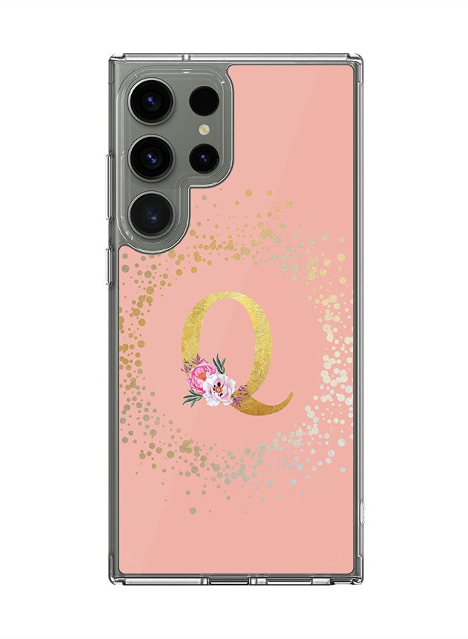 Stylizedd Classic Clear Case for Samsung Galaxy S23 Ultra ,Hybrid Soft Cover Custom Monogram Initial Letter Floral Pattern Alphabet -Q (Rose Pink) - Image 1