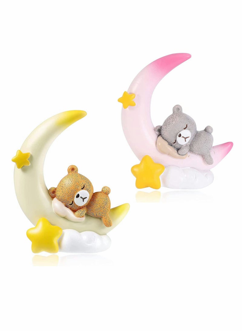Zikra Bear Moon Cake Topper 2Pcs Bear and Moon Figurine Toy Birthday Cake Topper Bear Moon Centerpiece Cake Decorations for Kids Girls Birthday Baby Shower Party Supplies - Image 1