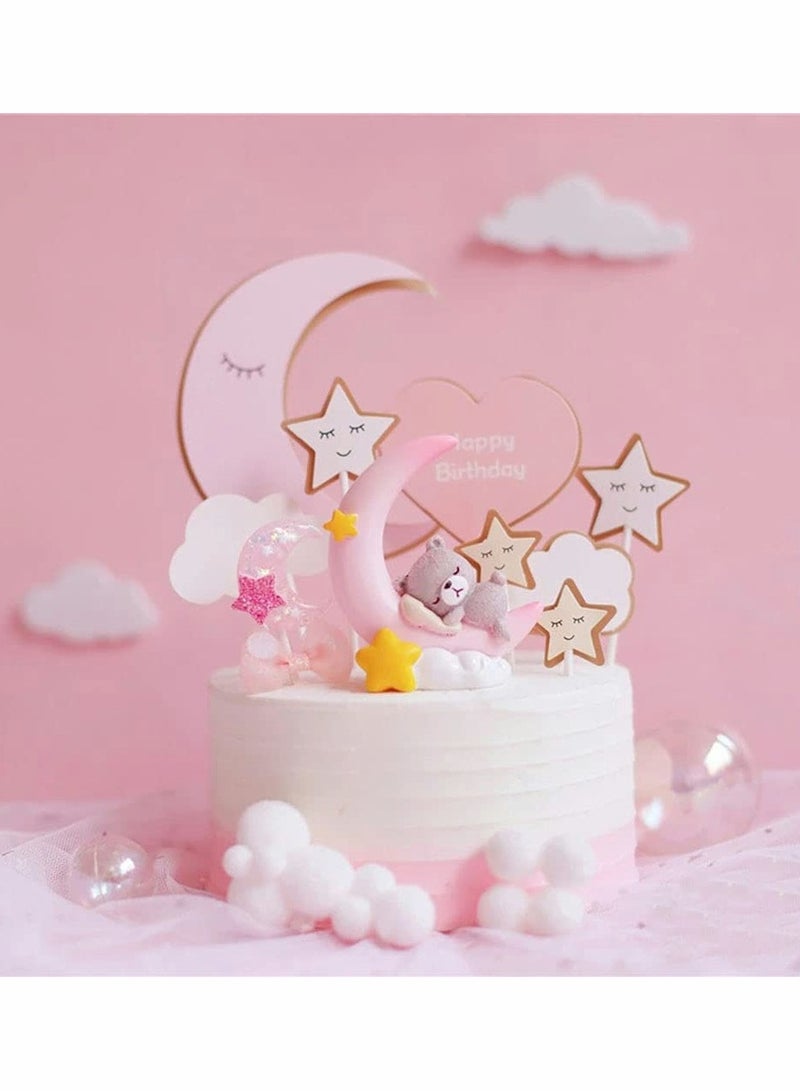 Zikra Bear Moon Cake Topper 2Pcs Bear and Moon Figurine Toy Birthday Cake Topper Bear Moon Centerpiece Cake Decorations for Kids Girls Birthday Baby Shower Party Supplies - Image 4