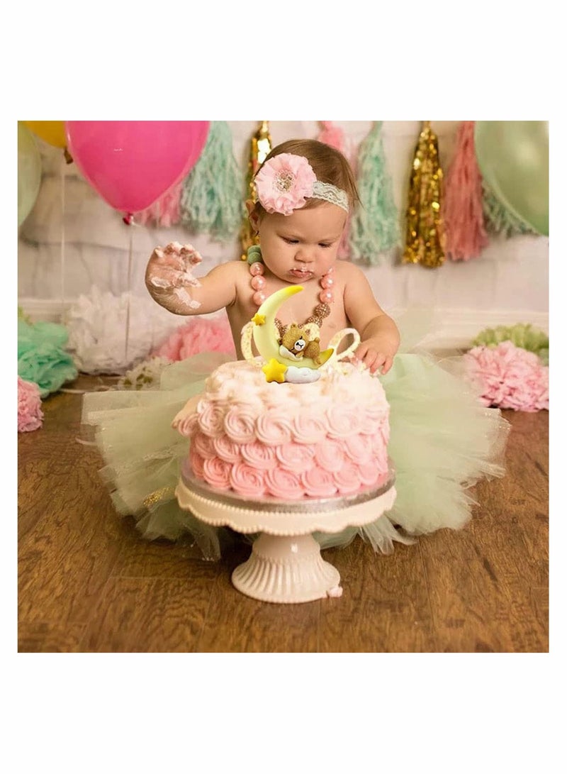 Zikra Bear Moon Cake Topper 2Pcs Bear and Moon Figurine Toy Birthday Cake Topper Bear Moon Centerpiece Cake Decorations for Kids Girls Birthday Baby Shower Party Supplies - Image 2