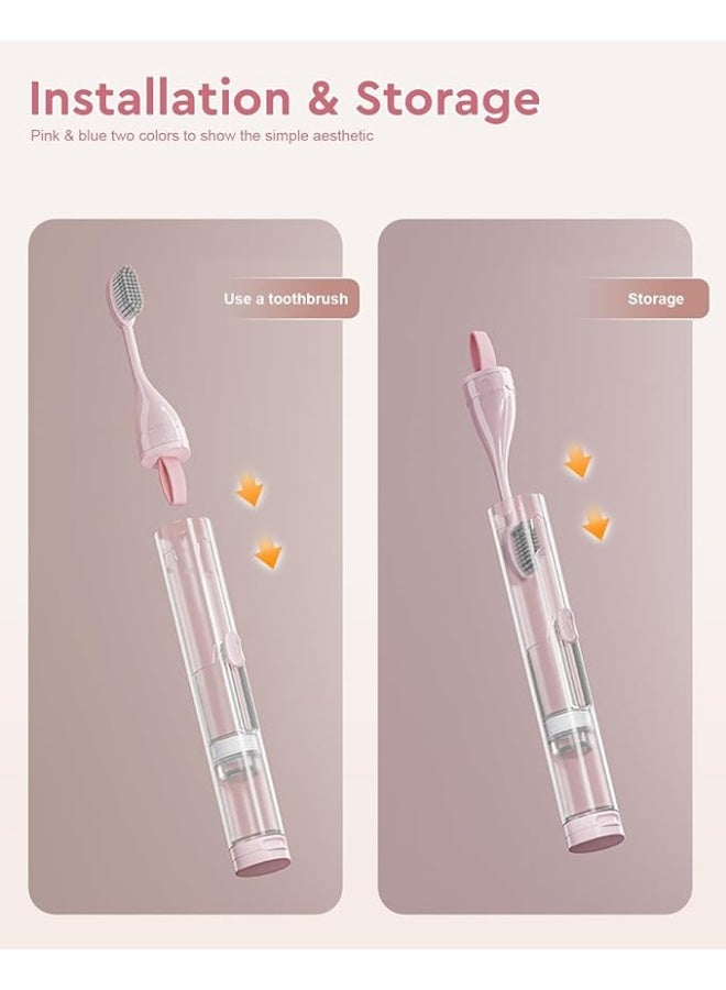 Generic 2 Pack Travel Toothbrush Kit - Foldable Travel Size Built-in Toothbrushes Set, Including 2 Cleaner Heads with Soft Bristles for Camping, School, Business Trips (Blue & Pink)  - Image 4