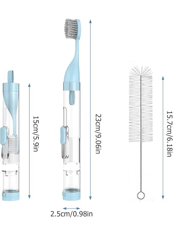 Generic 2 Pack Travel Toothbrush Kit - Foldable Travel Size Built-in Toothbrushes Set, Including 2 Cleaner Heads with Soft Bristles for Camping, School, Business Trips (Blue & Pink)  - Image 2