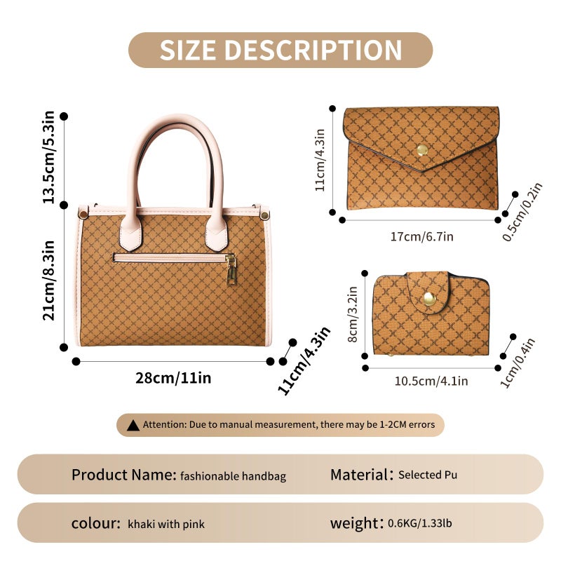 Tigpoy 3pcs Purses and Handbags Set for Women, Top-Handle Tote, Satchel Shoulder Bag & Matching Wallet, Vegan Leather Crossbody Hobo Bag (Yellow+Pink) - Image 4