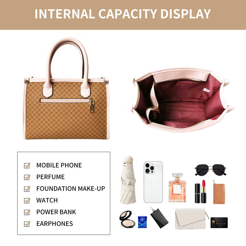 Tigpoy 3pcs Purses and Handbags Set for Women, Top-Handle Tote, Satchel Shoulder Bag & Matching Wallet, Vegan Leather Crossbody Hobo Bag (Yellow+Pink) - Image 3