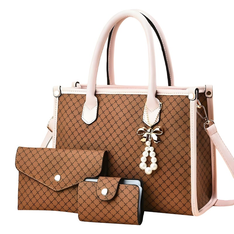 Tigpoy 3pcs Purses and Handbags Set for Women, Top-Handle Tote, Satchel Shoulder Bag & Matching Wallet, Vegan Leather Crossbody Hobo Bag (Yellow+Pink) - Image 1
