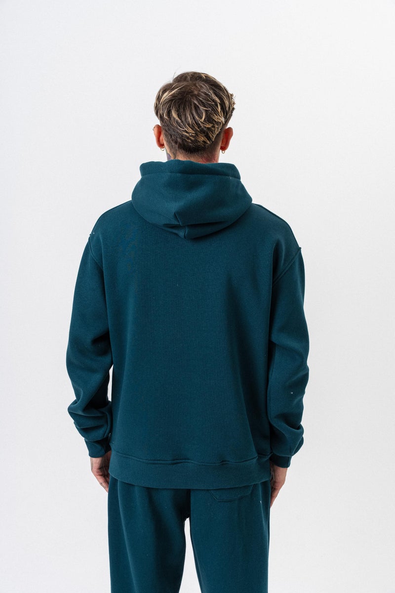 ريسباير هودي رجالي أساسي واسع (Oversize) بغطاء رأس بتفاصيل نص "Respire" لون زمردي - Image 3
