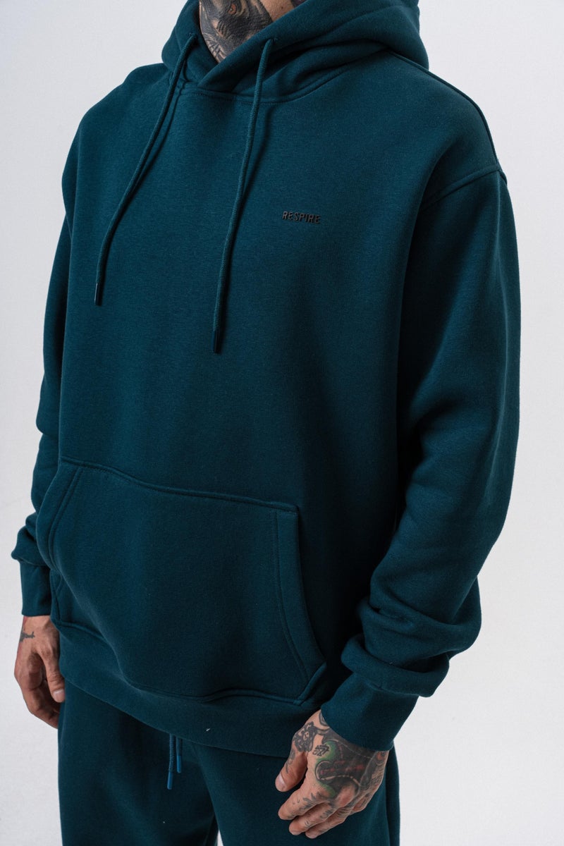 ريسباير هودي رجالي أساسي واسع (Oversize) بغطاء رأس بتفاصيل نص "Respire" لون زمردي - Image 5