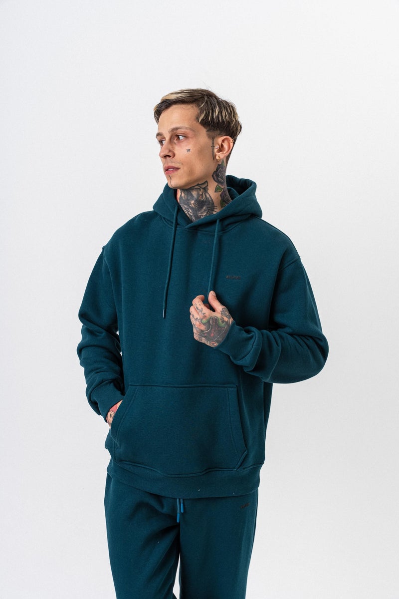 ريسباير هودي رجالي أساسي واسع (Oversize) بغطاء رأس بتفاصيل نص "Respire" لون زمردي - Image 4