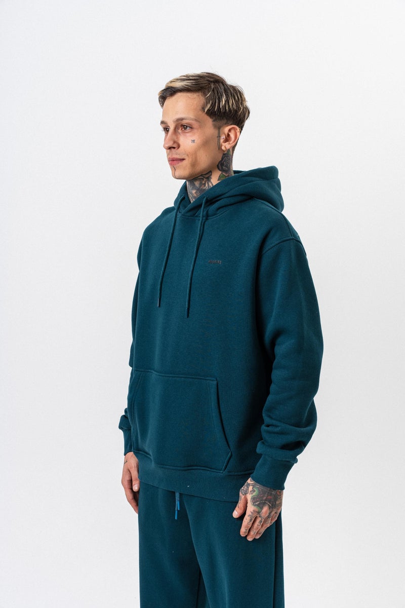 ريسباير هودي رجالي أساسي واسع (Oversize) بغطاء رأس بتفاصيل نص "Respire" لون زمردي - Image 1