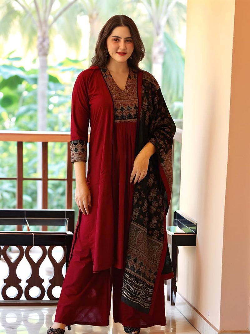 ANNI Designer Women's Rayon Viscose Straight Printed Kurta with Pant & Dupatta (WAFIYA RED_4XL_RED_XXXX-Large) - Image 2