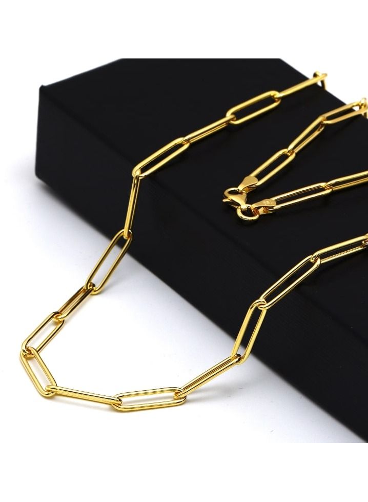 Gold Zone Real Gold Long Round Paper Clip Chain Necklace  - Image 3