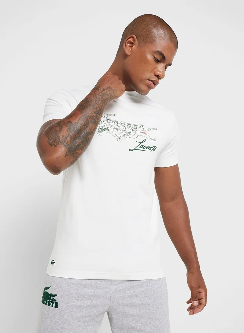 لاكوست تيشيرت قطن برقبة دائرية وشعار